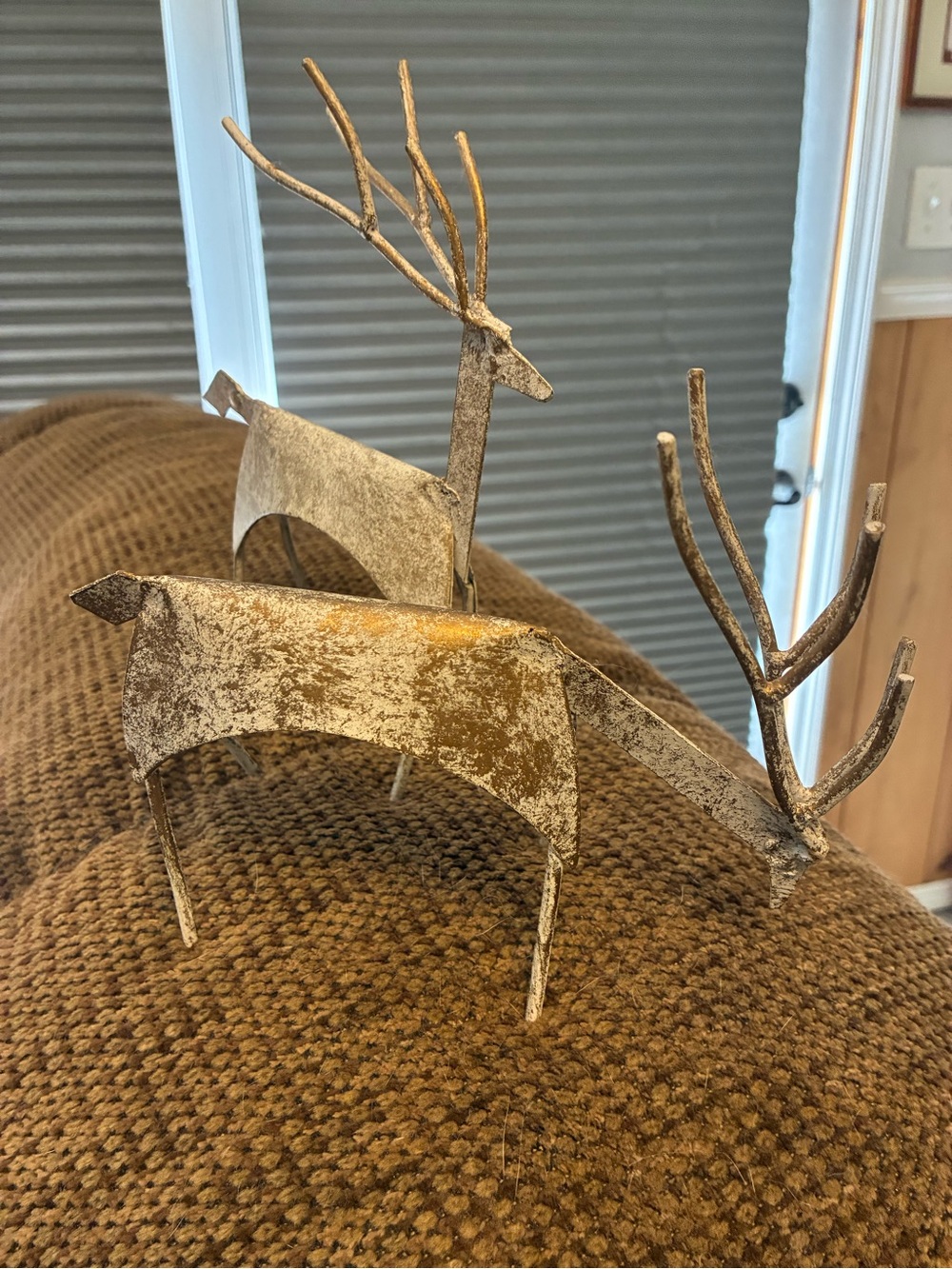 Hand Crafted Gold and White Metal Reindeer Holiday Figurines set of 2